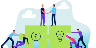 An illustration of a family assembling a large jigsaw